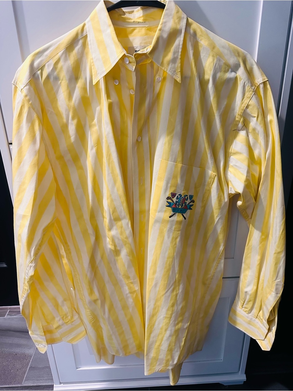 Hugo Boss Yellow and White Striped Button-Down Shirt
